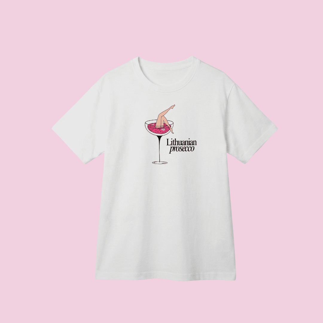 Balti marškinėliai “Lietuviškas Prosecco”